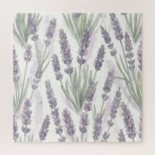 Lavender Sprigs Watercolor Botanical Pattern Jigsaw Puzzle