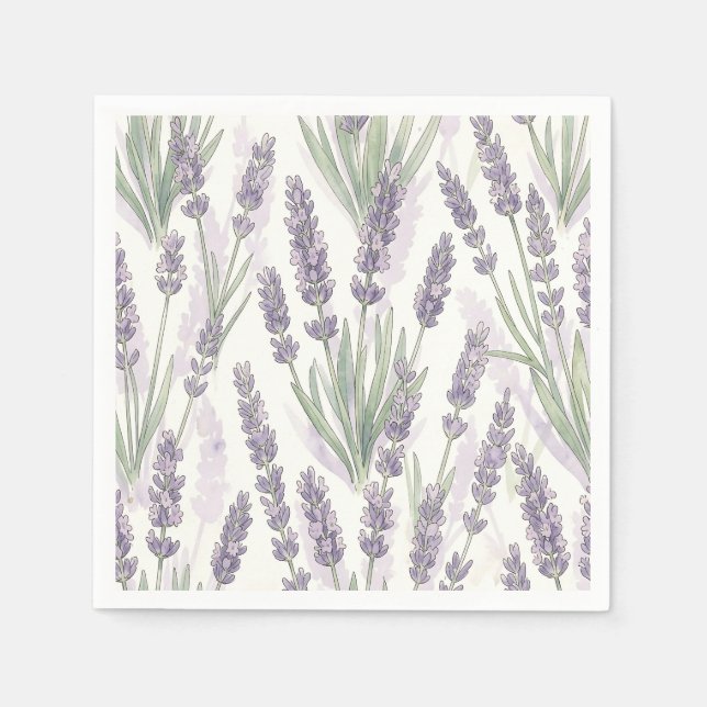 Lavender Sprigs Watercolor Botanical Pattern Napkins (Front)