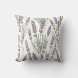 Lavender Sprigs Watercolor Botanical Pattern Throw Pillow