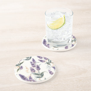 Lavender Sprigs Watercolor Botanical Purple Floral Coaster