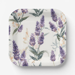 Lavender Sprigs Watercolor Botanical Purple Floral Paper Plates