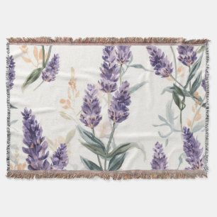 Lavender Sprigs Watercolor Botanical Purple Floral Throw Blanket