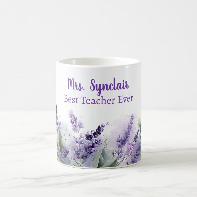 Lavender Spring Floral Best Teacher Appreciation Coffee Mug (Center)