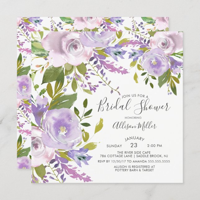 Lavender Spring Floral Bridal Shower Invitation (Front/Back)