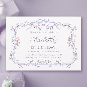 Lavender Spring Garden 1st Birthday Party Invitation