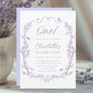 Lavender Spring Garden 1st Birthday Party Invitation