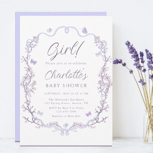 Lavender Spring Garden Girl Baby Shower Invitation