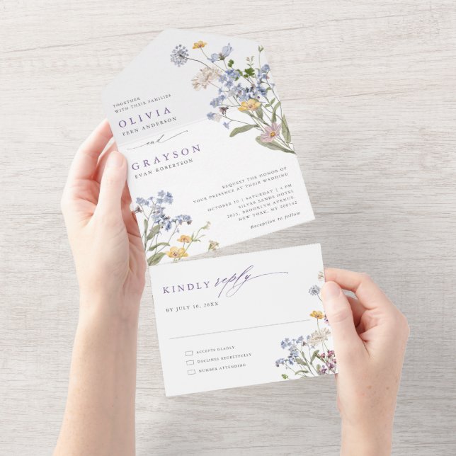 Lavender Spring Wildflower Meadow Garden Wedding   All In One Invitation (Tearaway)
