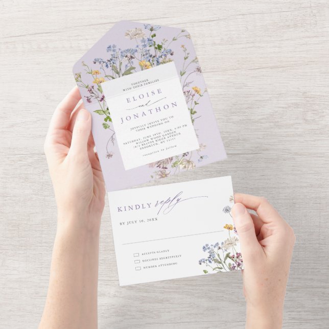 Lavender Spring Wildflower Meadow Garden Wedding   All In One Invitation (Tearaway)