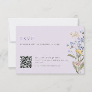 Lavender Spring Wildflower Meadow Wedding QR Code RSVP Card