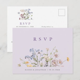 Lavender Spring Wildflower Meadow Wedding RSVP Postcard