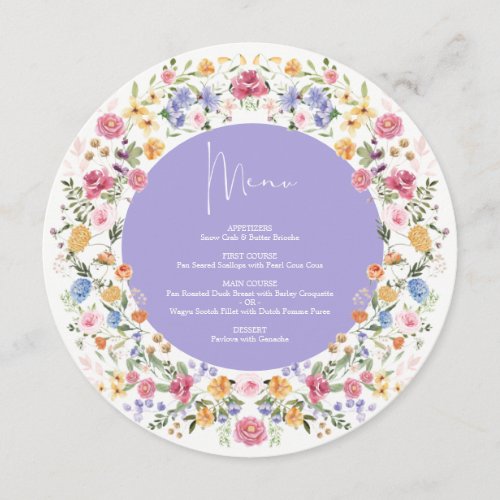 Lavender Spring Wildflower Round Charger Plate Menu