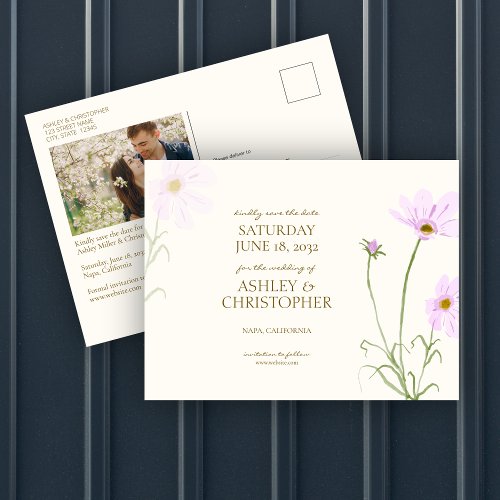 Lavender Spring Wildflower Wedding Save the Date Postcard
