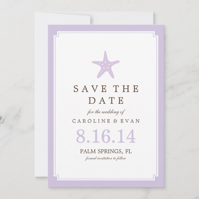 Lavender Starfish Wedding Save the Date (Front)