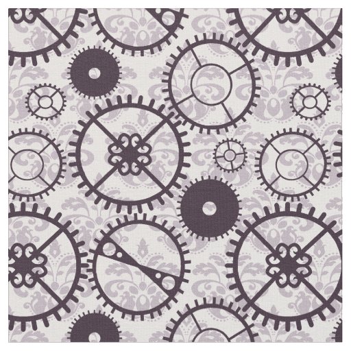 lavender Steampunk watch gear and damask pattern Fabric