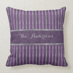 Lavender Steel Dark Plum Striped Throw Pillow