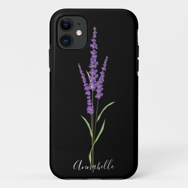 Lavender Stem on Black Personalized iPhone Case (Back)