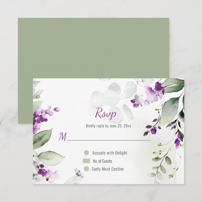 Lavender Stems and Greenery Wedding Invitation (Front/Back)