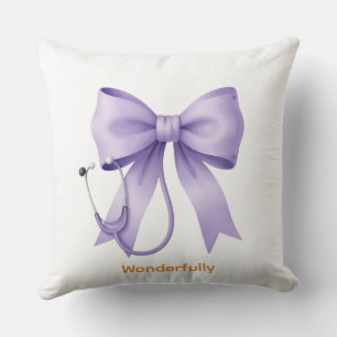 Lavender Stethoscope Bow Art Throw Pillow