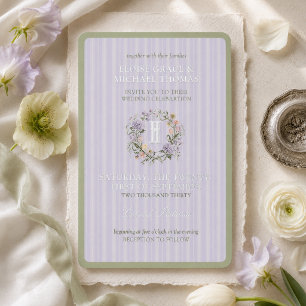 Lavender Stripe Floral Crest Spring Wedding Foil Invitation