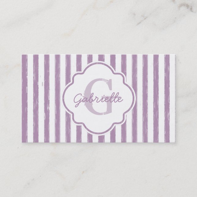 Lavender Stripe Monogram Business Card (Front)