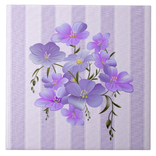 Lavender Stripes and Lavender_Colored Bouquet Ceramic Tile