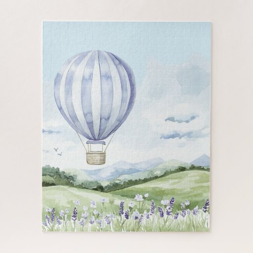 Lavender Stripes Balloon Field of Flowers Jigsaw Puzzle
