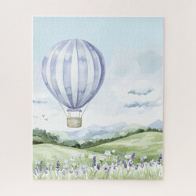Lavender Stripes Balloon Field of Flowers Jigsaw Puzzle (Vertical)