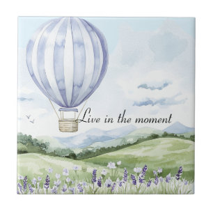 Lavender Stripes Balloon Floral Bridal Shower Ceramic Tile