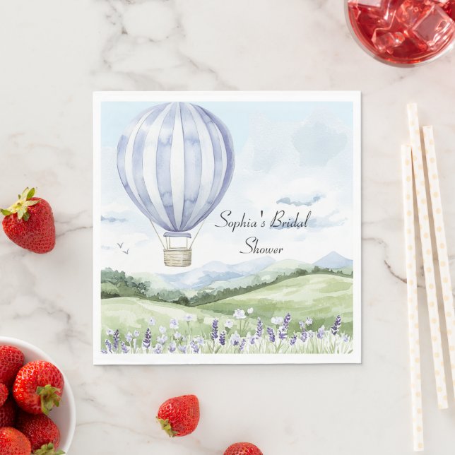 Lavender Stripes Balloon Floral Bridal Shower Napkins (Insitu)