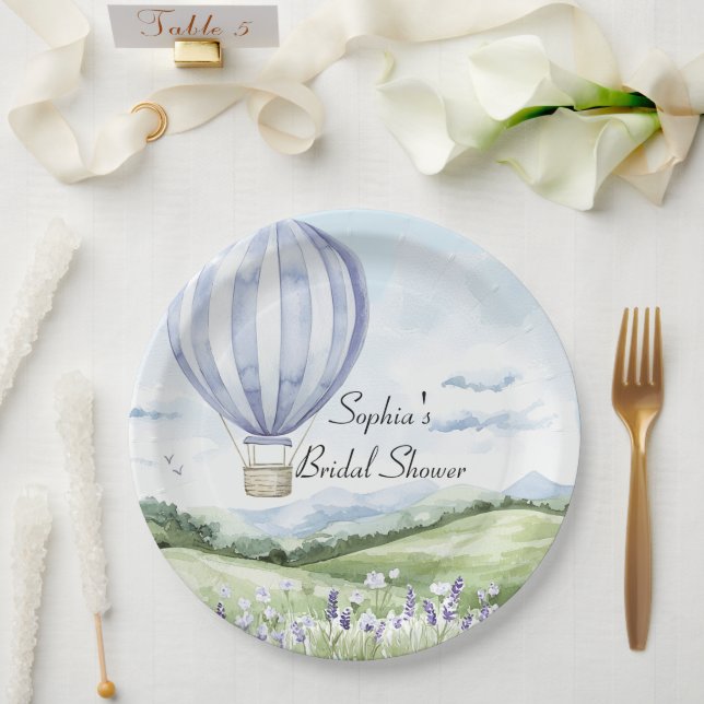 Lavender Stripes Balloon Floral Bridal Shower Paper Plates (Wedding)