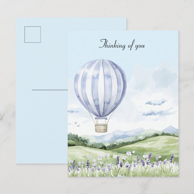 Lavender Stripes Balloon Floral Thinking of you Postcard (Front/Back)