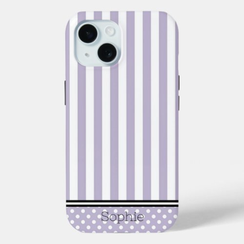 Lavender Stripes  Dots Custom Samsung iPhone 15 Case
