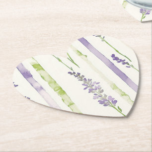 Lavender Stripes Floral Baby Shower Paper Coaster