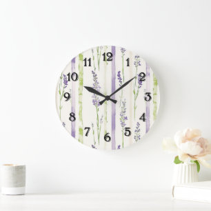 Lavender Stripes Floral Large Clock