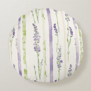 Lavender Stripes Floral Round Pillow