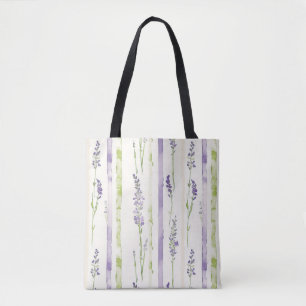 Lavender Stripes Floral Tote Bag