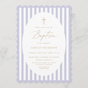 Lavender Stripes Girl Baptism Invitation