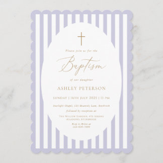 Lavender Stripes Girl Baptism Invitation