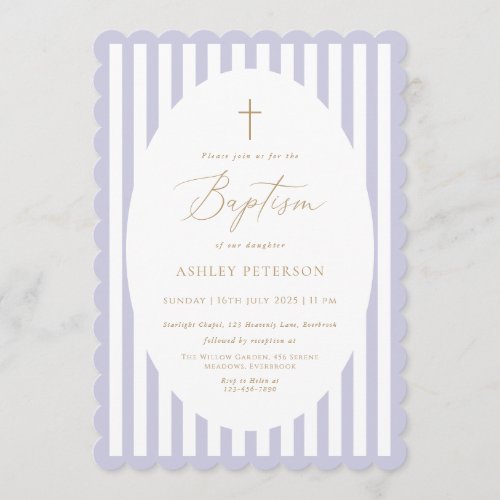 Lavender Stripes Girl Baptism Invitation