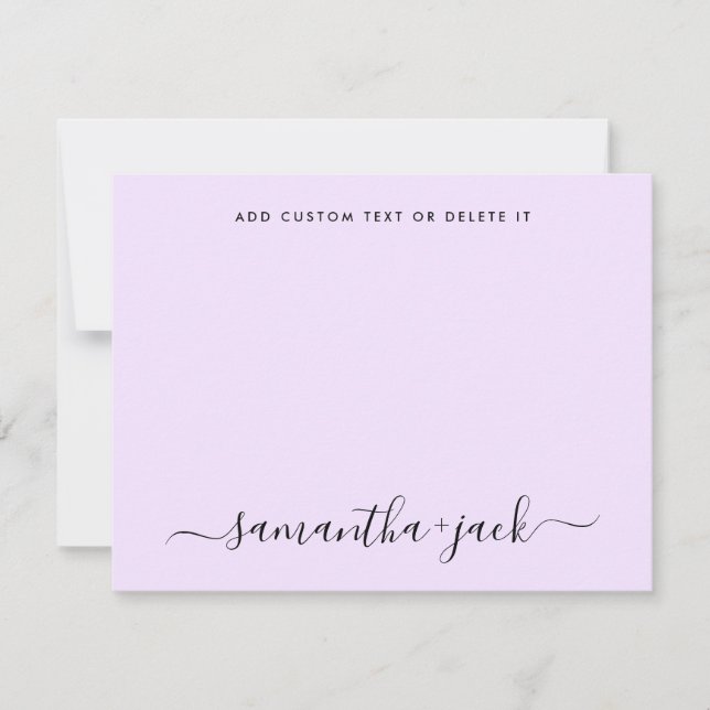 Lavender Stylish Script Elegant Minimalist Note Card (Front)