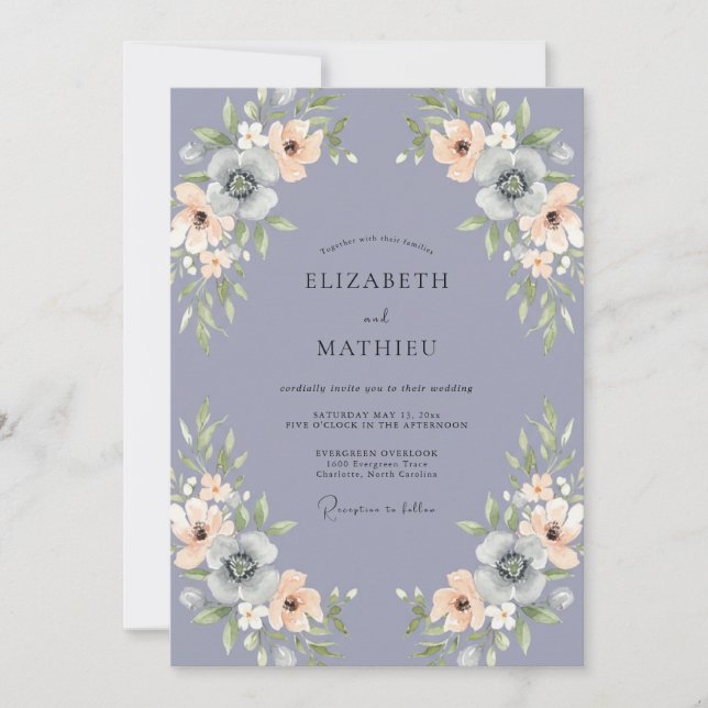 Lavender Subtle Floral Romance Wedding Invitation (Front)