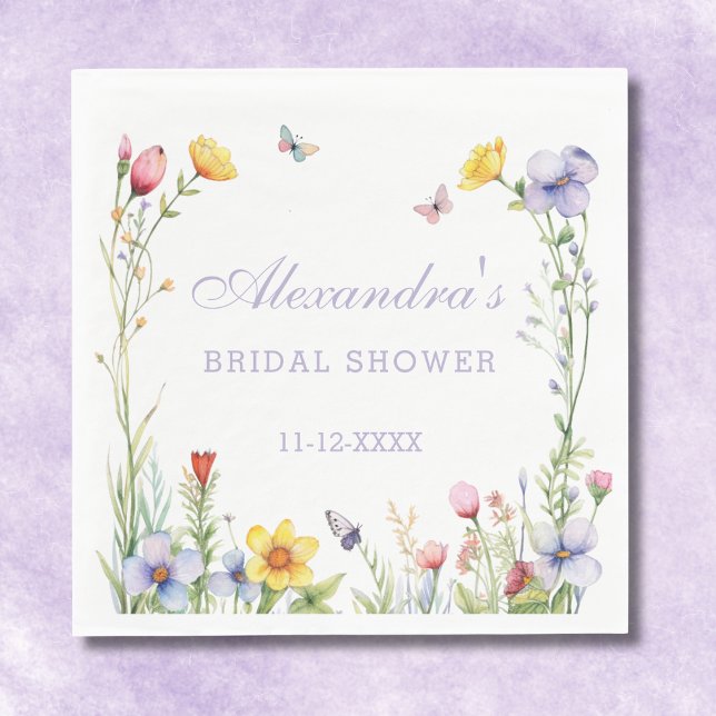 Lavender Summer Wildflowers Boho Bridal Shower  Napkins (Creator Uploaded)
