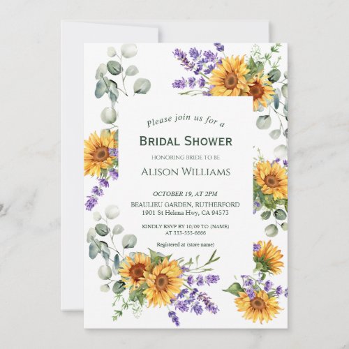 Lavender Sunflower Bridal Shower Invitation 