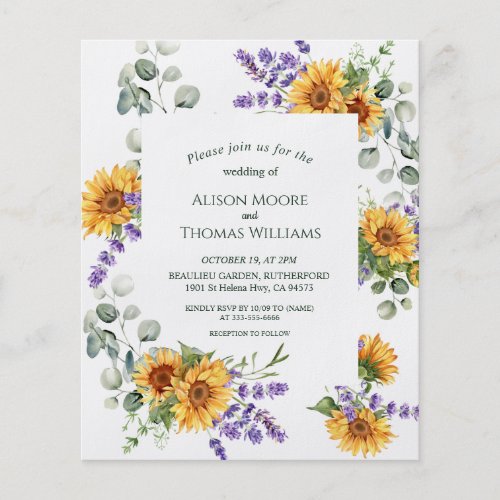Lavender Sunflower Budget Wedding Invitation 