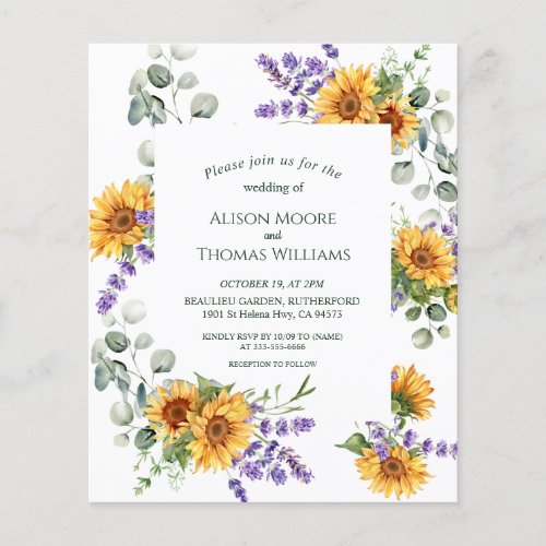 Lavender Sunflower Budget Wedding Invitation  Flyer