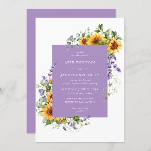 Lavender Sunflower Floral Frame Wedding Invitation