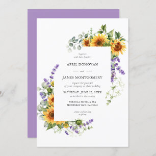 Lavender Sunflower Floral Frame Wedding Invitation