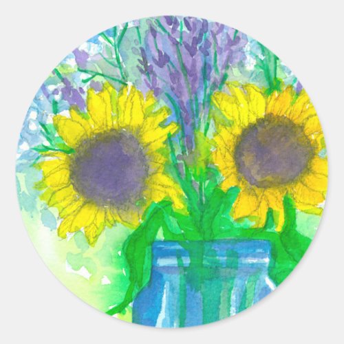 Lavender Sunflower Wildflower Bouquet Classic Round Sticker