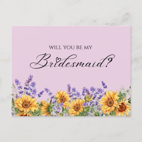 Lavender  Sunflower Will You Be My Bridesmaid Postcard